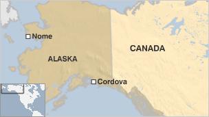 Map of Nome and Cordova, Alaska