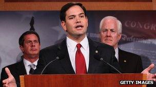 Marco Rubio speaks during a press conference 29 June 2011