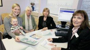 Philippa Sly with her son George and mother Janet Walton, with Councillor Celia Gofton and Registration Officer, Maureen Ball.