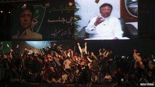 Pervez Musharraf addressing Karachi rally via video link from Dubai