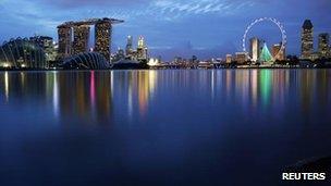Skyline of Singapore's business district taken on 1 December, 2011