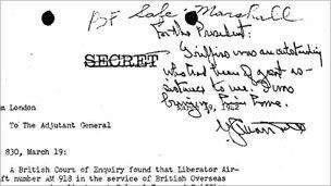 Handwritten note from Gen George Marshall