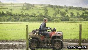 A farmer using a quad bike