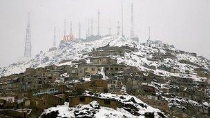 Snow-covered hill in Kabul