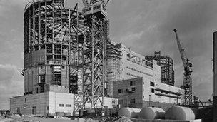 Oldbury Power Station - reactor 1 (near) and reactor 2 being built