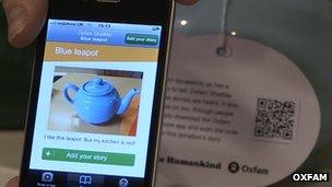 Oxfam's app adds a story to a teapot using QF Code technology