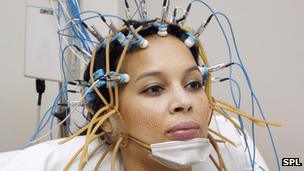 Woman having electroencephalograph examination