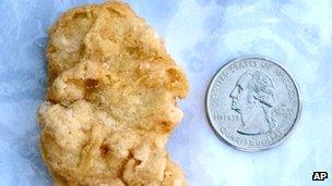 Chicken McNugget said to resemble President George Washington beside a coin showing the head of Washington, in a file photo from 21 February 2012