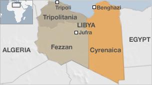 Map showing the region of Cyrenaica