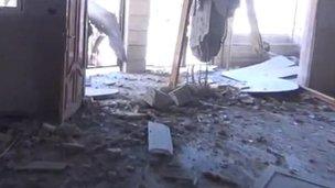 Screengrab of video purportedly showing damage to Abu Bakr al-Saddiq mosque in Herak (6 March 2012)