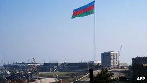 The site of the concert hall being built in Baku to host the Eurovision song contest in May, 14 January