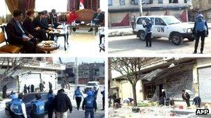 Composite picture released by Syrian Sana news agency showing Baroness Amos' visit to Homs - 7 March