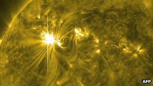 An image showing a solar flare on 6 March 2012