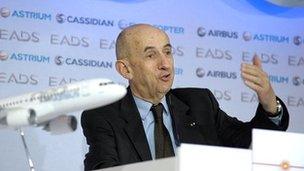 EADS CEO Louis Gallois speaks during the press conference in Paris