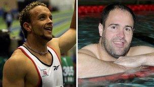 Mae Jamie Baulch, cyn athletwr sbrint Olympaidd, a'r nofiwr Paralympaidd David Roberts yn cefnogi'r ymgyrch