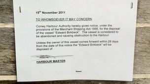 The harbourmaster's notice on the Edward Birkbeck