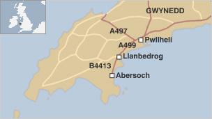 Map o ardal Pwllheli