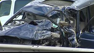 Wreckage of Mitsubishi on the A55