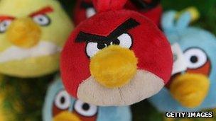 Some Angry Birds stuffed toys