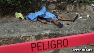 A dead body in Acapulco, Mexico, on 28 February, 2012