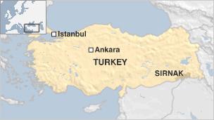 Map showing Sirnak province, southeast Turkey