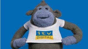 ITV Digital mascot monkey in ITV T-shirt