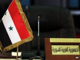 Empty place for Syrian government representative at the venue of a meeting of Arab League finance ministers in Baghdad (27 March 2012)