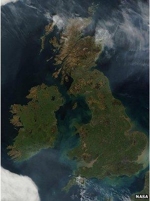 Satellite image of cloudless Britain