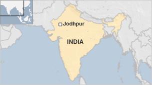 Map of India, showing the location of the city of Jodhpur