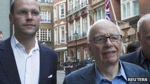 James and Rupert Murdoch in London (Feb 2012)