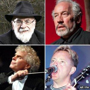 Terry Pratchett, Simon Callow, Bernard Sumner a Syr Simon Rattle