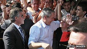 US President George W Bush in Albania