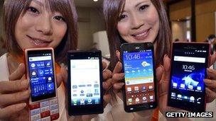 Models show off Android phones