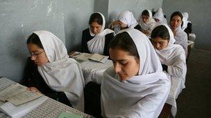 Afghan girls and young women at school, file picture