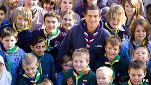 Bear Grylls with scouts