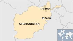 Map showing Afghanistan, Kabul and Takhar
