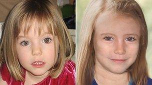 Madeleine McCann when she disappeared and how she might have looked aged nine