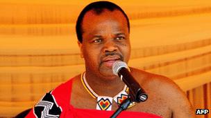 Swaziland's King Mswati III speaks during an Aids campaign 15 July 2011