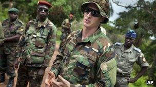 US special forces officer with Ugandan and Central African Republic forces in Obo, 29 April 2012