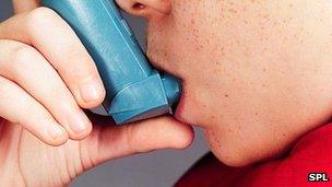 Boy using an inhaler