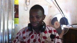 A former LRA abductee, Emmanuel Daba broadcasts on Radio Zereda in Oga, Central African Republic