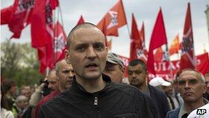 Opposition leader Sergei Udaltsov at the rally in Moscow (6 May)