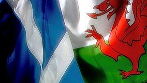 Scottish and Welsh flags