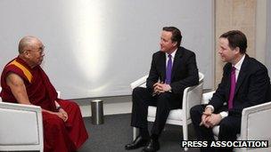 Dalai Lama meets David Cameron and Nick Clegg