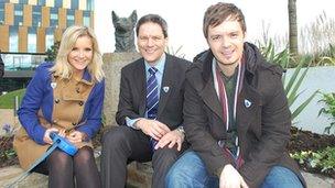 Blue Peter presenters Helen Skelton and Barney Harwood with the show’s editor Tim Levell