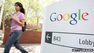 Google logo seen on a sign at its Mountain View headquarters