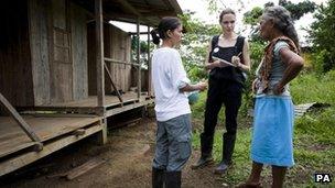 Special Envoy Angelina Jolie (centre) at the border between Ecuador and Colombia, April 2012
