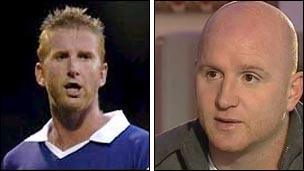Iwan Roberts a John Hartson yw'r pêl-droedwyr ar y rhestr
