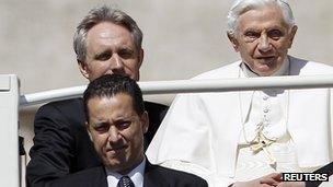 (File photo) Pope's butler, Paolo Gabriele (bottom left) with Pope Benedict XVI (right)