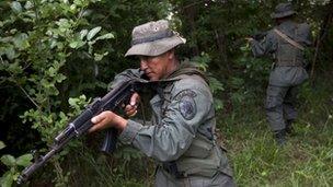 Venezuelan soldier near the Colombian border
